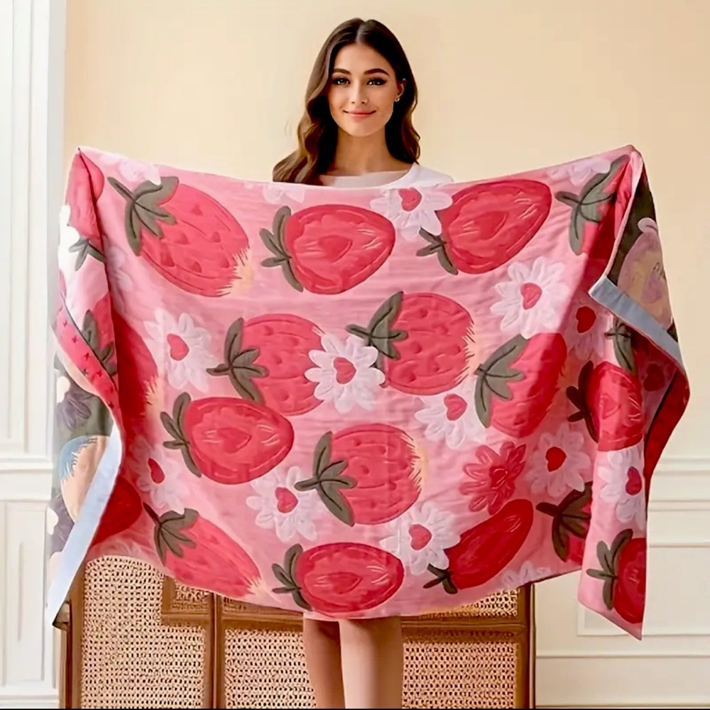 Strawberry Print Towel Cotton Gauze Pink and Red Quick Dry